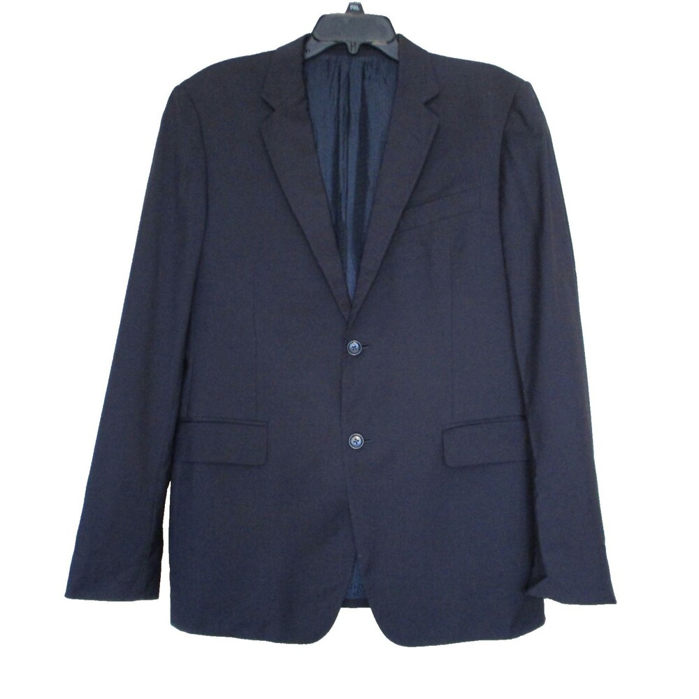 Gucci Mens Blazer Blue Wool Solid Size 40 US 50 EU Two Button Logo Lining